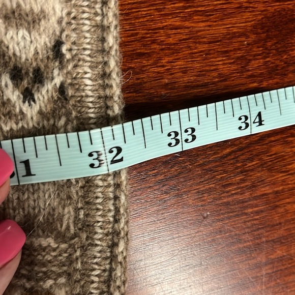 J. Jill Womens Waterfall Front Cardigan L Brown Tan Cream Pockets Aztec Wool EUC - Picture 12 of 15